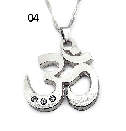 Colar Símbolo OM com 3 brilhantes proteção Espiritual 45 cm