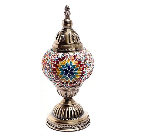 Abajur Turco Mosaico Metal Vidro Raio Colorido Bivolt 28 cm