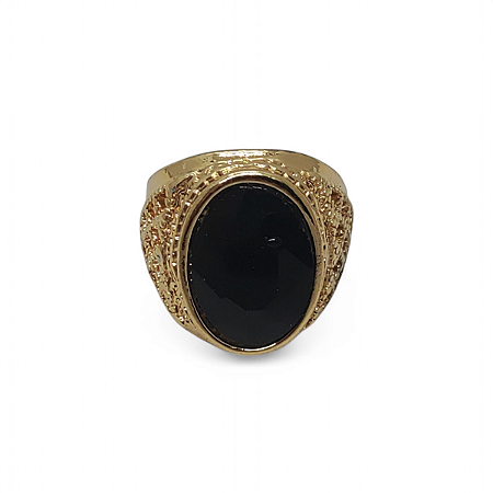 Anel Turco Dourado com Pedra Zircão Preto Tamanho do Aro 20
