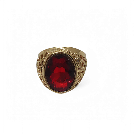 Anel Turco Dourado com Pedra Zircão Vermelho Tamanho Aro 20