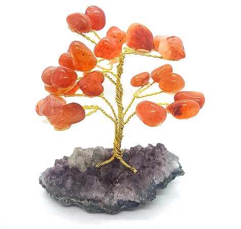 Árvore Pedra Natural Cornalina Base Drusa de Ametista 10cm