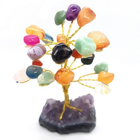 Árvore Pedra Natural Dos 7 Chakras Base Drusa Ametista 10cm