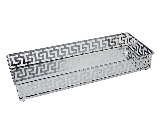Bandeja Espelhada Decorativa Moderna Prata Lavabo Sala 20x10