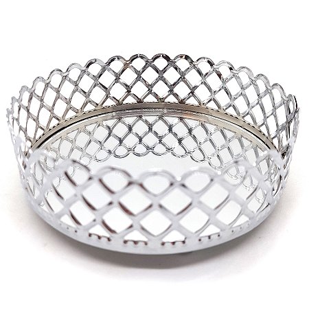 Bandeja Espelhada Decorativa Prata Cozinha Lavabo Sala 12cm