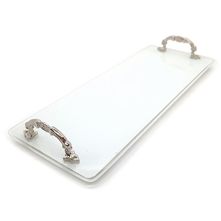 Bandeja Lavabo Sala Bandeja Vidro Branca c/ Alça 25x10cm