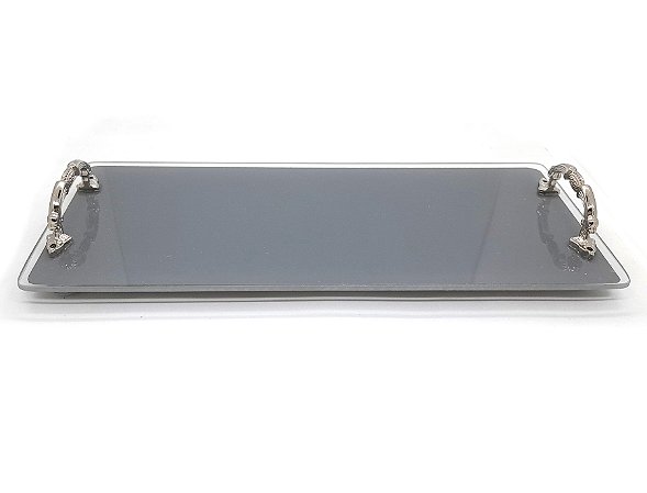 Bandeja Lavabo Sala Bandeja Vidro Cinza c/ Alça 25x10cm