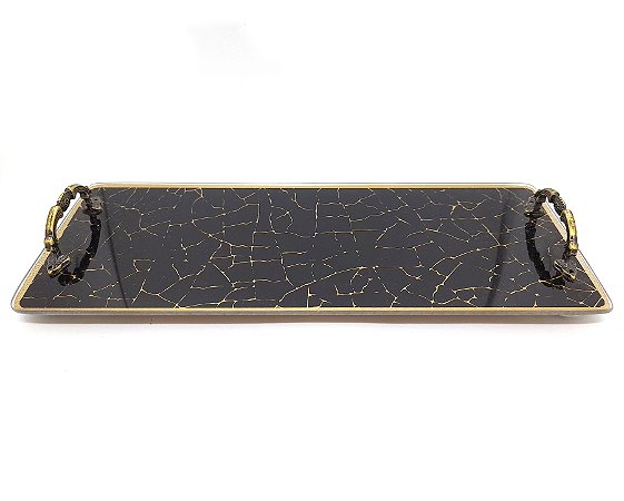 Bandeja Lavabo Sala Bandeja Vidro Craquelado c/ Alça 25x10cm