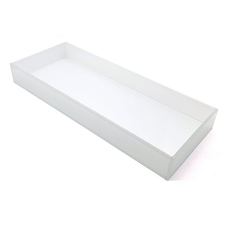 Bandeja Lavabo Sala Caixa em Vidro Branco Brilhante 25x10cm