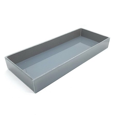 Bandeja Lavabo Sala Caixa em Vidro Cinza Brilhante 25x10cm