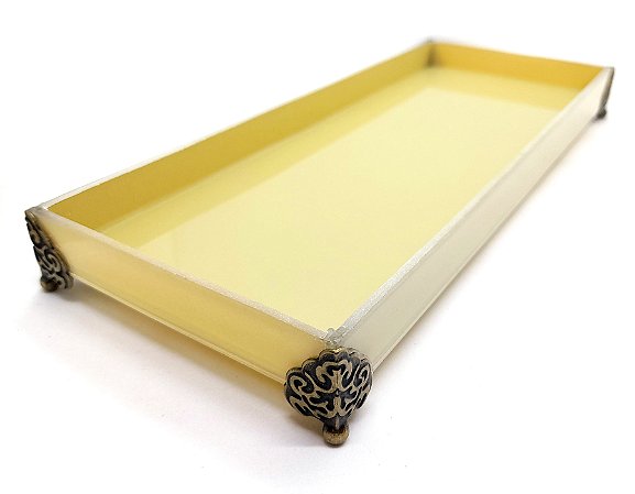 Bandeja Lavabo Sala Caixa em Vidro Palha Brilhante 25x10cm