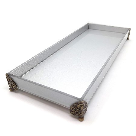 Bandeja Lavabo Sala em Vidro Cinza Fosco Elegance 25x10cm