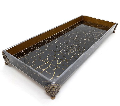 Bandeja Lavabo Sala em Vidro Preto Brilho Modern 25x10cm
