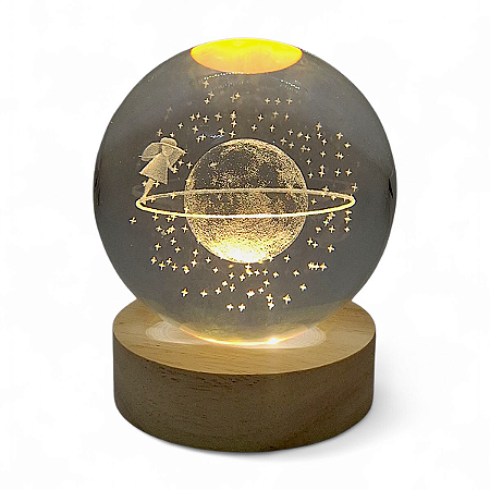Bola de Cristal Luminária Sonho Lindo e Base de Madeira 8 cm