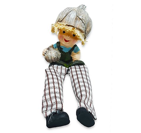 Boneco da Fartura do Alho Perna Mole Tecido e Resina 17cm