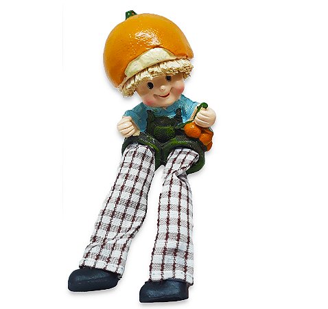 Boneco da Fartura Laranjas Perna Mole Tecido e Resina 17cm