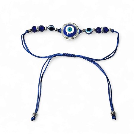 Pulseira Unisex Olho Grego Proteção e Sorte Ajustável Azul