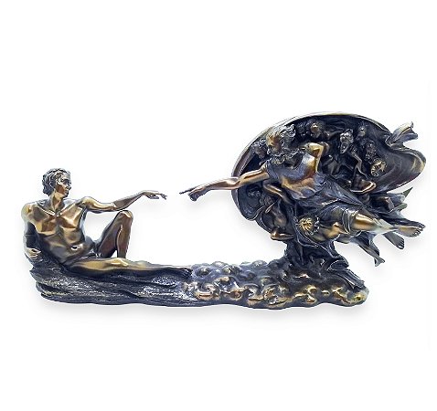 Estatueta A Criação de Adão de Michelangelo Resina Bronze