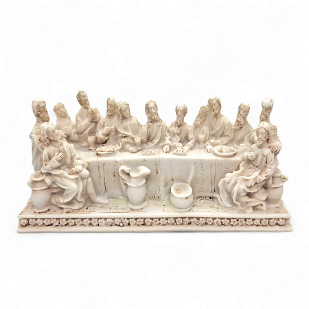 Estatueta Jesus e a Última Ceia de Resina Branca 13 cm