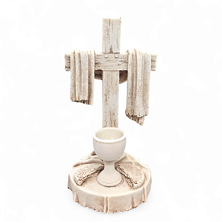 Estatueta Cruz de Jesus Cálice e Repartição do Pão 21 cm