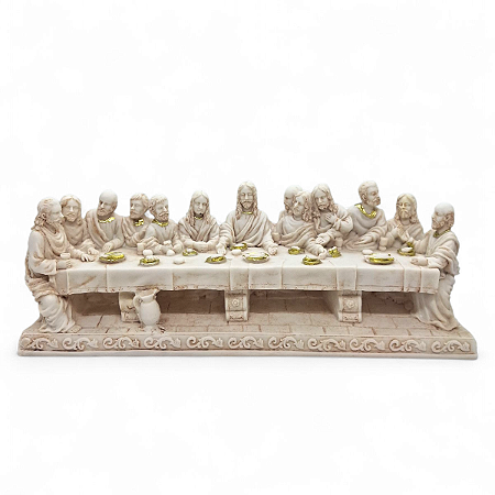 Estatueta Jesus e a Última Ceia de Resina Branca 23 cm