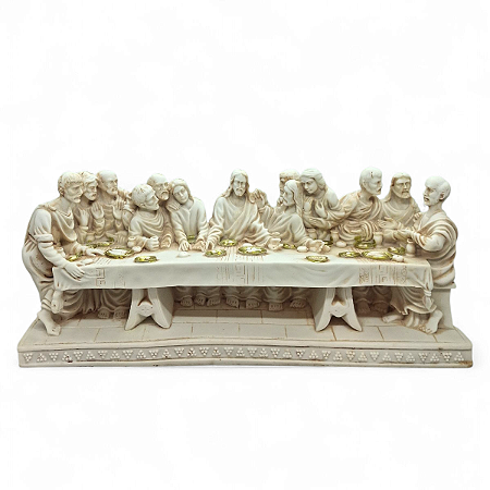 Estatueta Jesus e a Última Ceia de Resina Branca 33 cm