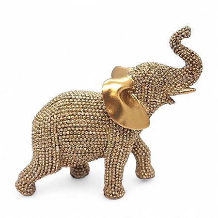 Estátueta Elefante Dourado com Detalhes Brilhantes 11 cm