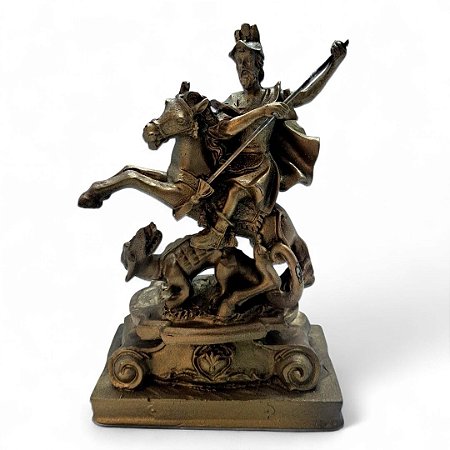 Imagem Estátua São Jorge Resina Ouro Envelhecido 15 cm