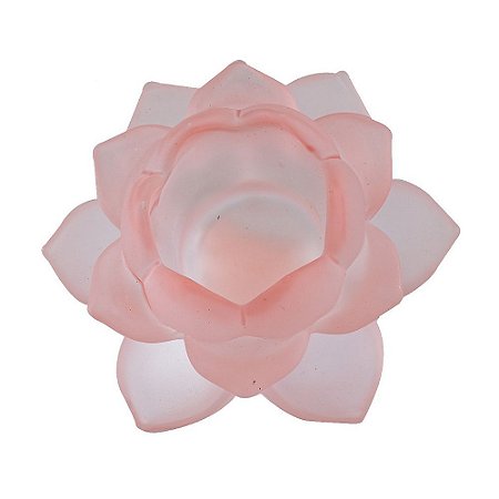 Porta Velas em Vidro Flor de Lótus - Enfeite Vidro Rosa