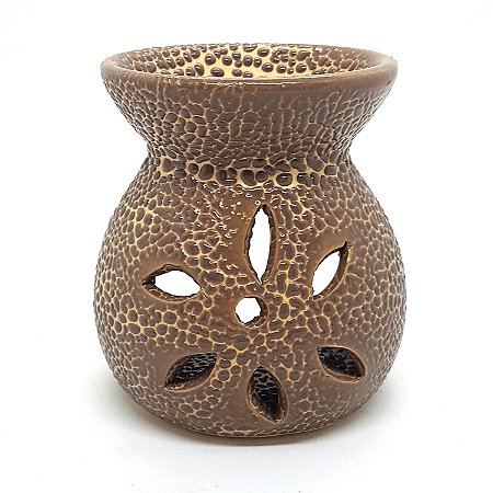 Rechô em Cerâmica Flores Perfumadas Porta Velas Marrom 8cm C