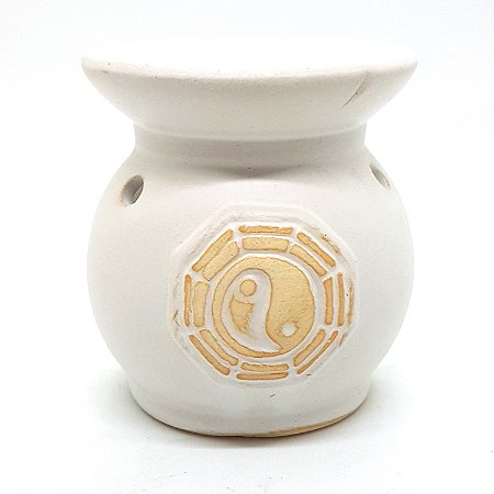 Rechô Cerâmica Yin Yang Estilo Oriental Porta Velas Branco