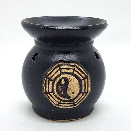 Rechô Cerâmica Yin Yang Estilo Oriental Porta Velas Preto
