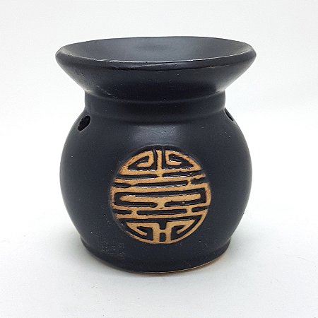 Rechô em Cerâmica Estilo Oriental Porta Velas Oriental Preto