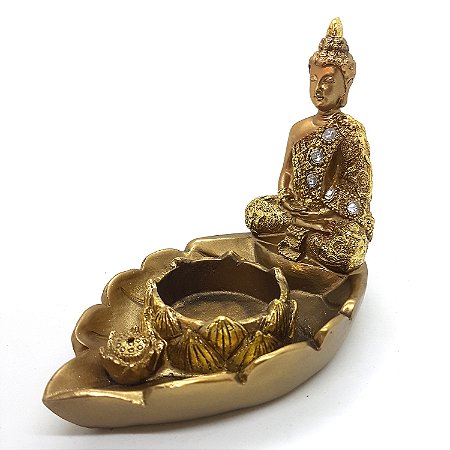 Incensário Vareta Porta Velas Buda Sagrado Meditando 10cm A