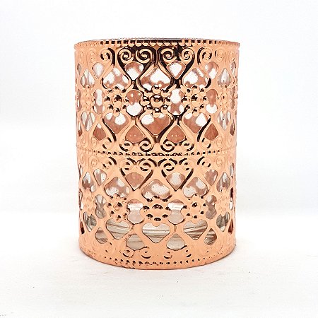 Castiçal Porta Velas em Vidro Revestimento Arabesco Rosé
