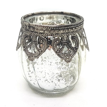 Castiçal Porta Velas Medieval em Vidro Vintage Prata
