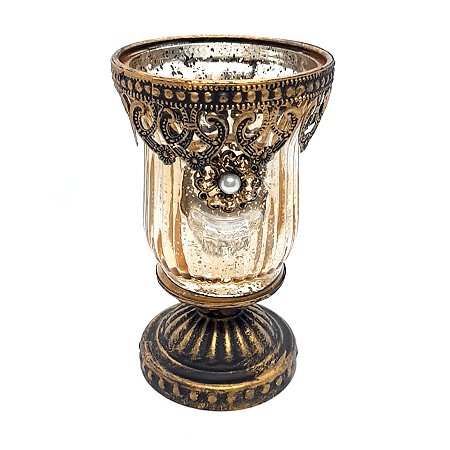Castiçal Porta Velas Medieval em Vidro Vintage Gold C/ Base