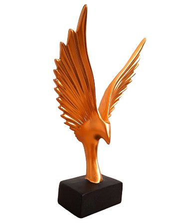 Escultura Águia Dourada Decoração Sala Escritório Resina