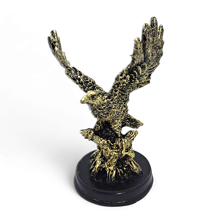 Estátua de Águias Resina Dourada Força e Liberdade 14 cm
