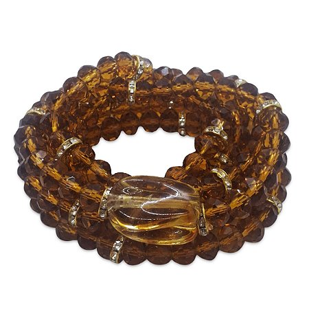 Guia Cristal 147 Contas Mel com Firma Cristal 60 cm Umbanda