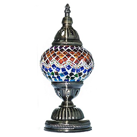 Abajur Turco Mosaico Metal Vidro Mesclado Bivolt 28 cm