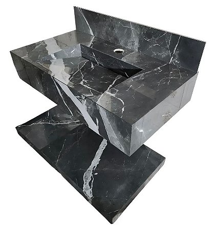 Pia em porcelanato 60x45 Preto Marmorizado