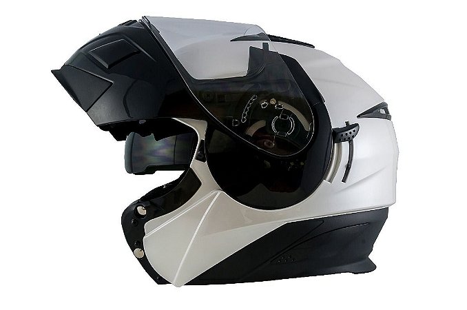 Capacete Moto Zeus 3020 Urban Escamoteável Pearl White Black Solid