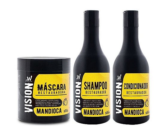 VISION Mandioca Kit Shampoo + Condicionador + Máscara Capilar Restauradora 500ml