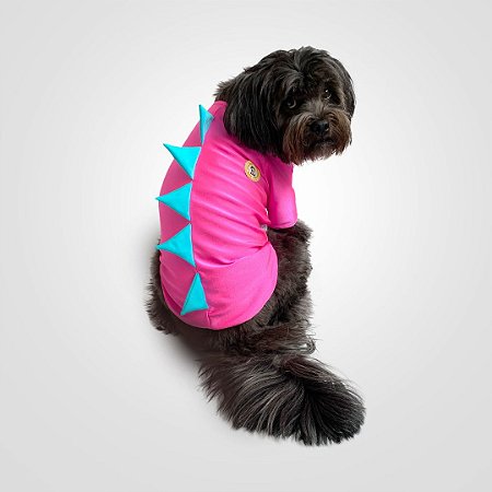 Camiseta Pet com Proteção UV Dinossauro Rosa