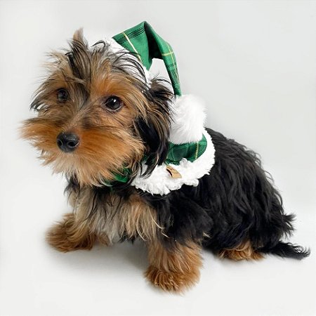 Poncho com Gorro de Natal Xadrez Verde para Cachorros e Gatos