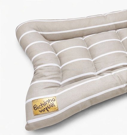 Almofada Impermeável Creme Listrada para Cachorros