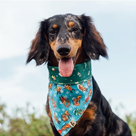 Bandana para Cachorros e Gatos Dupla Face Natal Xmas
