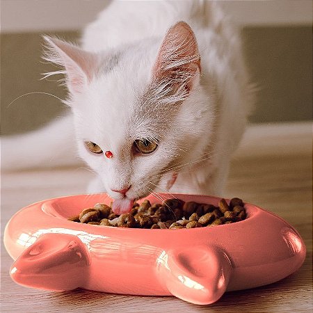 Comedouro para Gatos Cerâmica Cat Rosa