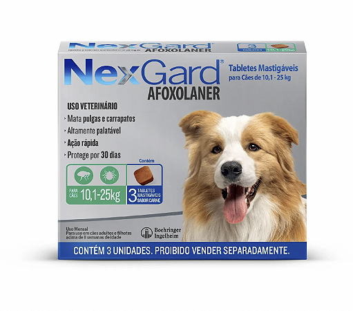 Antipulgas e Carrapatos com 3 Comprimidos para Cães de 10,1 a 25kg