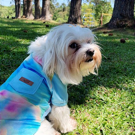 Camiseta Tie Dye Azul Neon para Cachorros